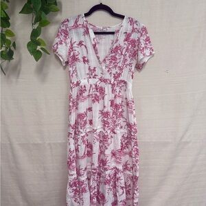 Johnny Was Pink and White Floral Midi Dress